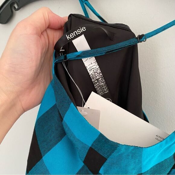 KENSIE Black + Teal Check V Neck A-Line Dres XS - Picture 3 of 3